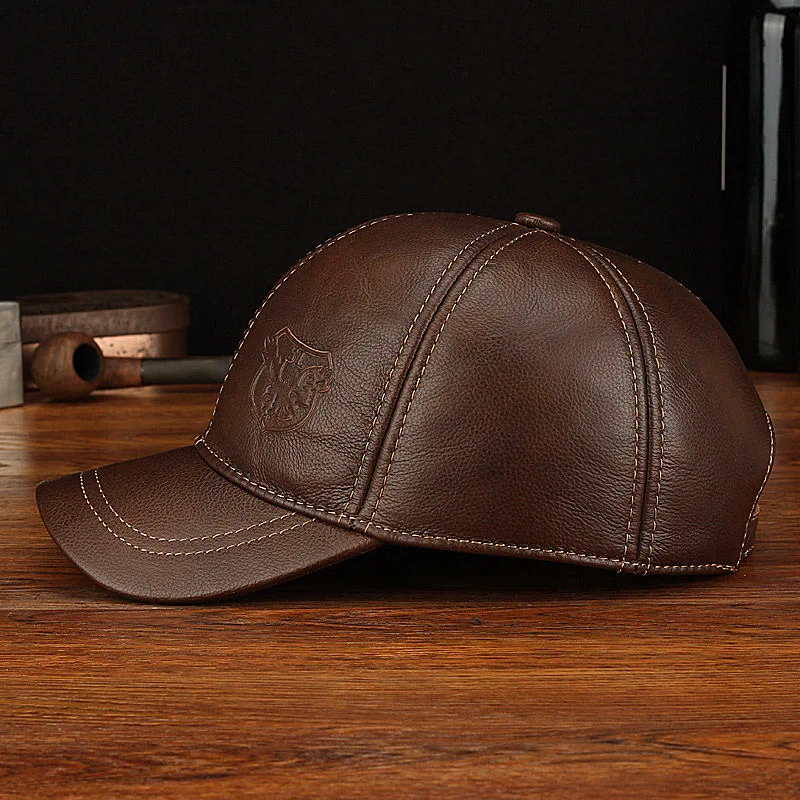 Må antages Foråret efteråret ægte læder baseball cap mænd helt ny varm ægte okselæder caps hatte 3