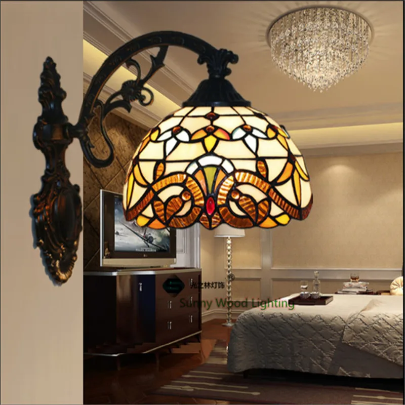 Tiffany væg lampe, konventionelle Barok væglampe ,20cm diameter vægmonteret tiffany lys for villa 1