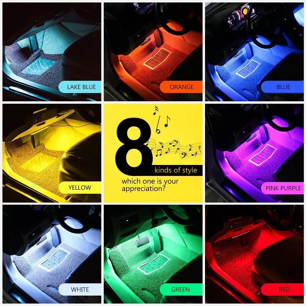 Bil LED Strip Light 48 Lysdioder Flerfarvet Musik Bilen Indvendigt Lys Under Dash Belysning Vandtæt Kit Bil Oplader Inkluderet 12V 1