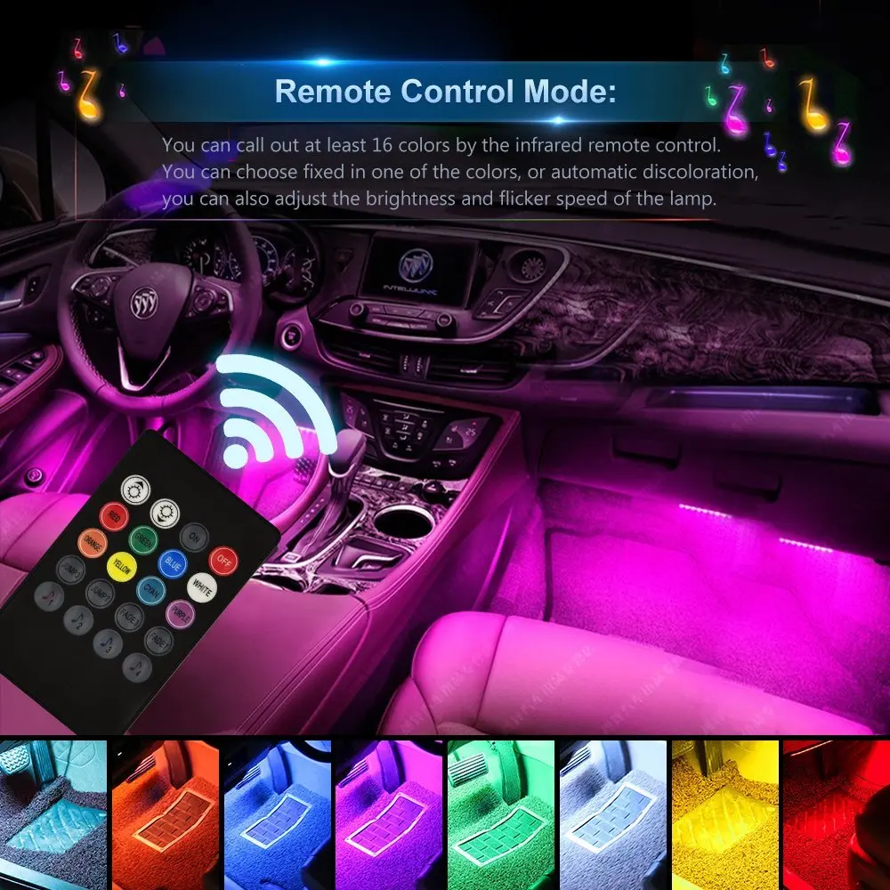 Bil LED Strip Light 48 Lysdioder Flerfarvet Musik Bilen Indvendigt Lys Under Dash Belysning Vandtæt Kit Bil Oplader Inkluderet 12V 5