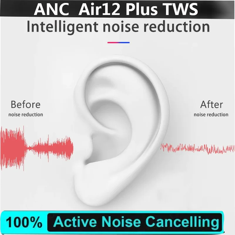 ANC Air12 Plus TWS Bluetooth Hovedtelefon 5.1 Støj Reduktion Gennemsigtig High Definition Super Bass, Mikrofon PK i900000 Air3 Antal 1