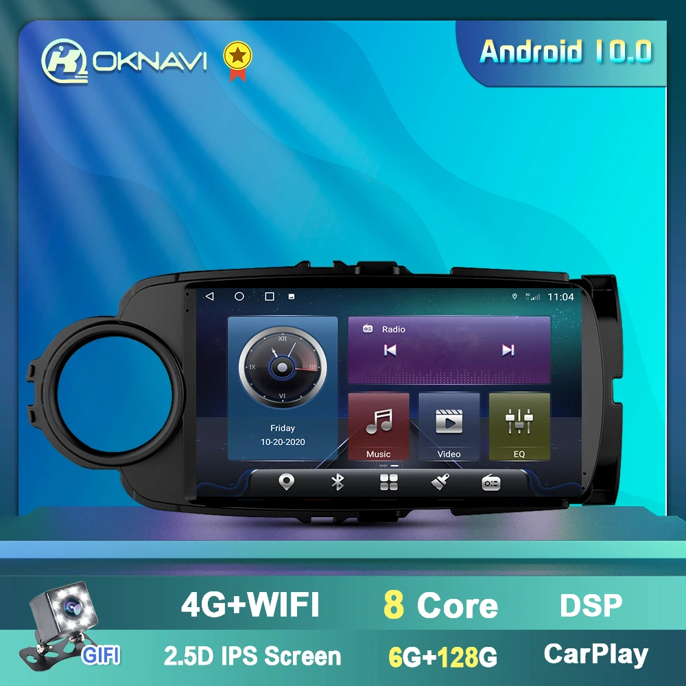 Android-10 Bil For Toyota Yaris 2012 2013 20014 2016 2017 GPS Navigation DSP Carplay 4G WIFI BT 2 Din Radio Spiller Ingen DVD 5