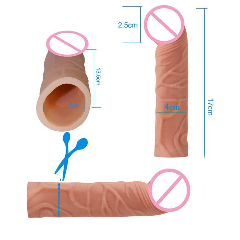 Blød Genanvendelige Kondom 6.8 tommer Penis Extension Cock Ærme Realistisk Større Dildo Udvidelsen Forsinkelse, Voksen Sex Legetøj til Par 4