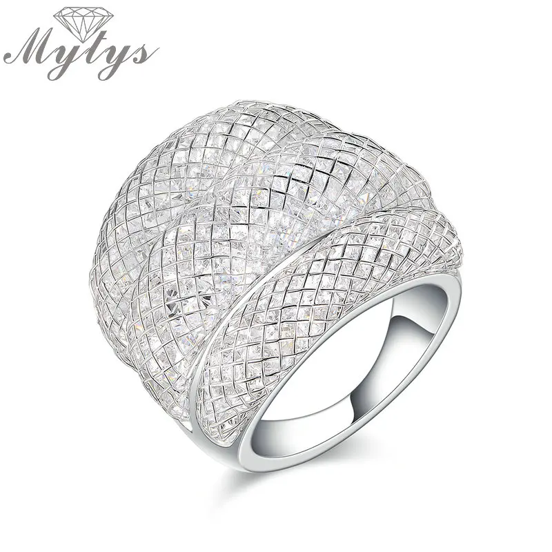 Mytys Mærke Mode Sølv Wire Mesh Net Fyldt Krystal Bryllup Part Ringe til Kvinder Nye Design Gave Gratis Fragt R1830 0
