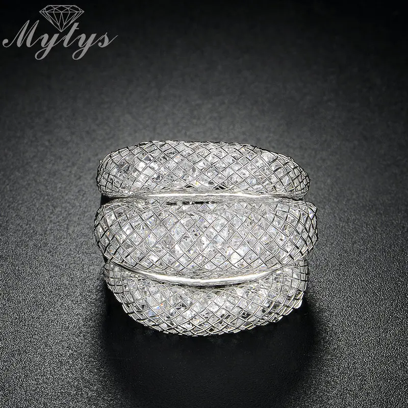 Mytys Mærke Mode Sølv Wire Mesh Net Fyldt Krystal Bryllup Part Ringe til Kvinder Nye Design Gave Gratis Fragt R1830 2