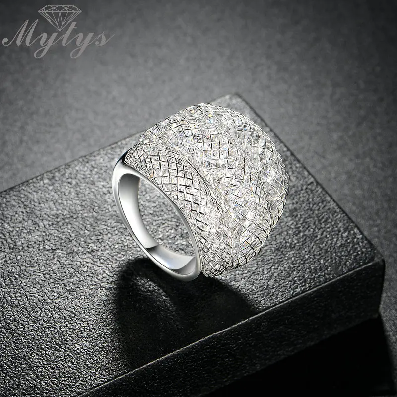 Mytys Mærke Mode Sølv Wire Mesh Net Fyldt Krystal Bryllup Part Ringe til Kvinder Nye Design Gave Gratis Fragt R1830 4