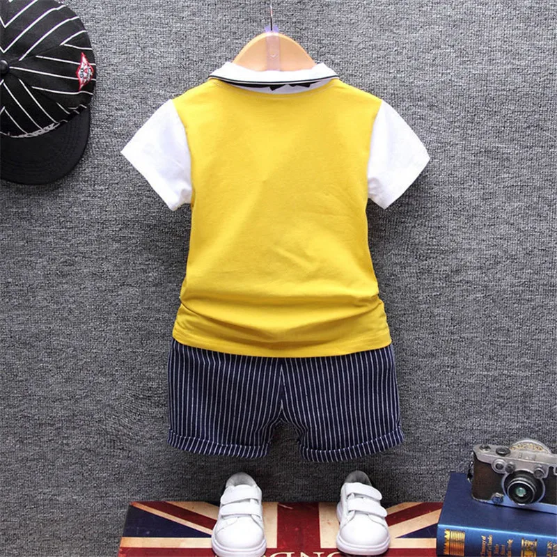 2020 Sommer Baby Boy Tøj Sæt Bomuld Spædbarn Børn Tøj, der Passer Børn Slips T-shirt + Stirped Bukser 2 stk Sæt 0