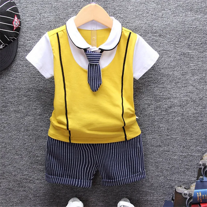 2020 Sommer Baby Boy Tøj Sæt Bomuld Spædbarn Børn Tøj, der Passer Børn Slips T-shirt + Stirped Bukser 2 stk Sæt 2
