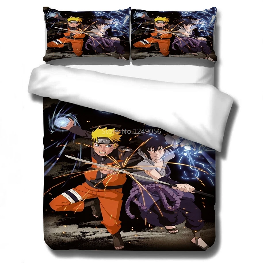 Hjem Tekstil NARUTO Mønster Strøelse Sæt Duvet Cover Sæt Pudebetræk 2/3stk Uzumaki Naruto Sasuke Uchiha Tegnefilm Sengetøj Sæt 2