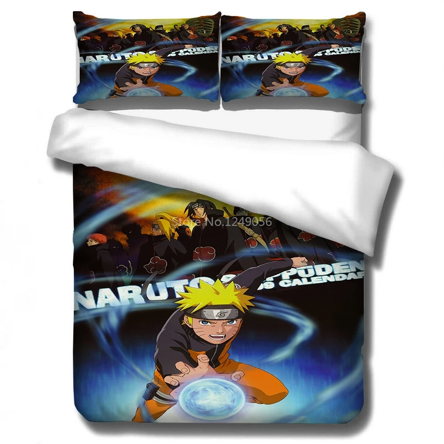 Hjem Tekstil NARUTO Mønster Strøelse Sæt Duvet Cover Sæt Pudebetræk 2/3stk Uzumaki Naruto Sasuke Uchiha Tegnefilm Sengetøj Sæt 4