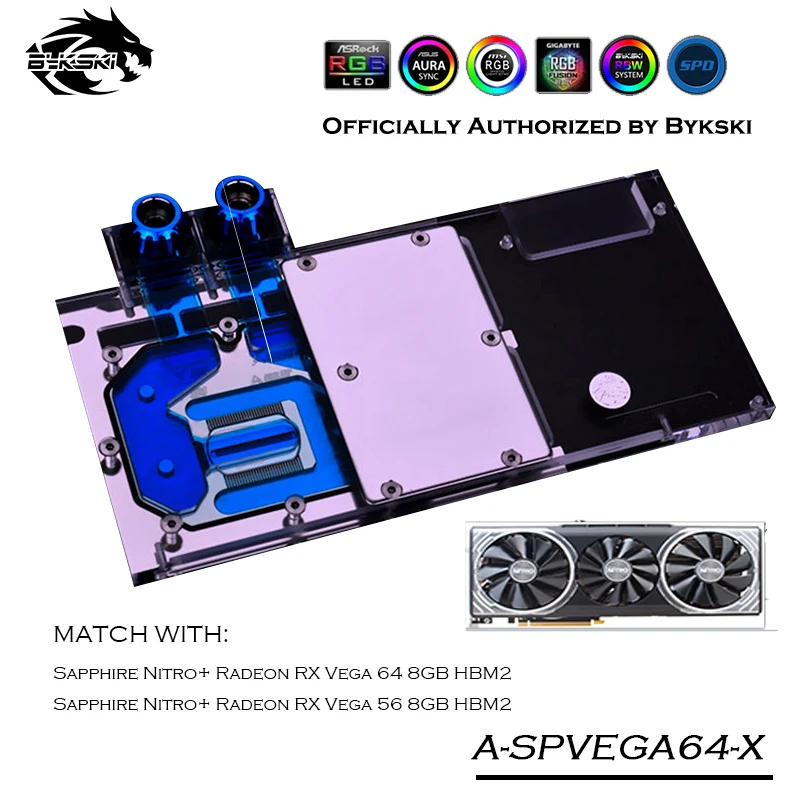 Bykski A-SPVEGA64-X Fuld Dækning GPU Vand Blok Til VGA-Sapphire RX Vega 64 8G HBM2 Grafikkort Watercooling kølepladen 1