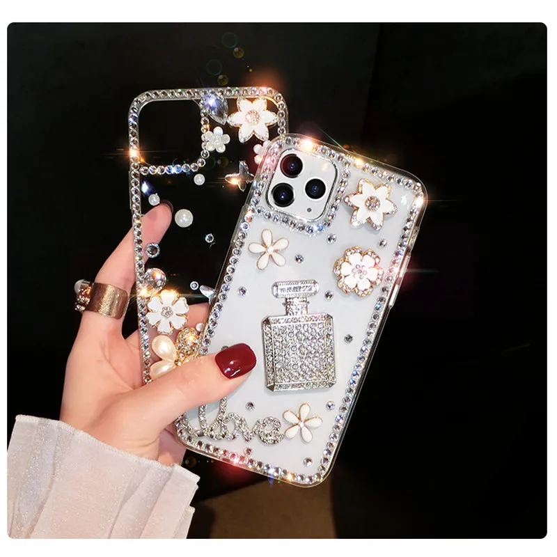 Mode, DIY Bling Perle Diamant Parfume Flaske Blomst Case Cover Til Samsung Galaxy Note 20 10 9 8 S20 Ultra S10E S10 S9 S8 Plus 3