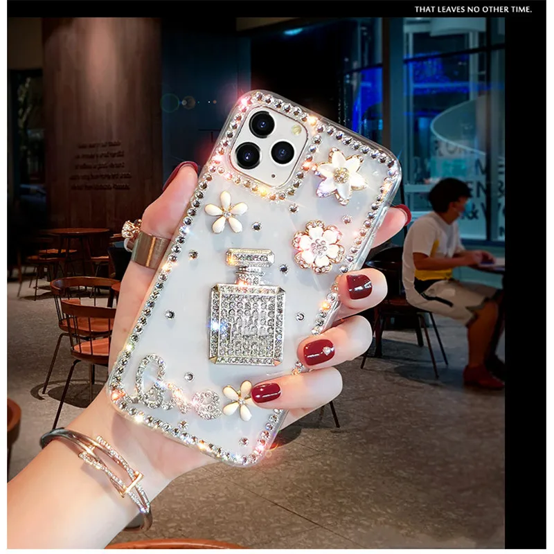 Mode, DIY Bling Perle Diamant Parfume Flaske Blomst Case Cover Til Samsung Galaxy Note 20 10 9 8 S20 Ultra S10E S10 S9 S8 Plus 5