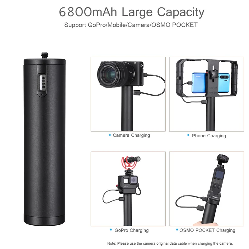 Ulanzi BG-2 6800mAh Power Bank Greb Stick til Gopro 9 8 7 6 5 Osmo Lomme Handling Vlog Selfie Stick Håndgrebet Type-C Strømforsyning 3