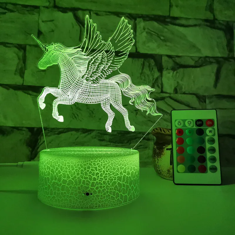 Unicorn Lys Børn Hjem Dekoration Legetøj Gave 3d Led-Lampe 7 Color Kids Light Night 3D LED Nat Lys Kreative Tabel sengelampe 3