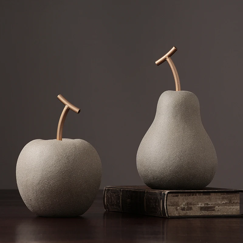Keramiske pære og æble, ornamenter på moderne minimalistisk hjem, indretning, kreative frugt pynt stue kabinet vin, boligindretning 0