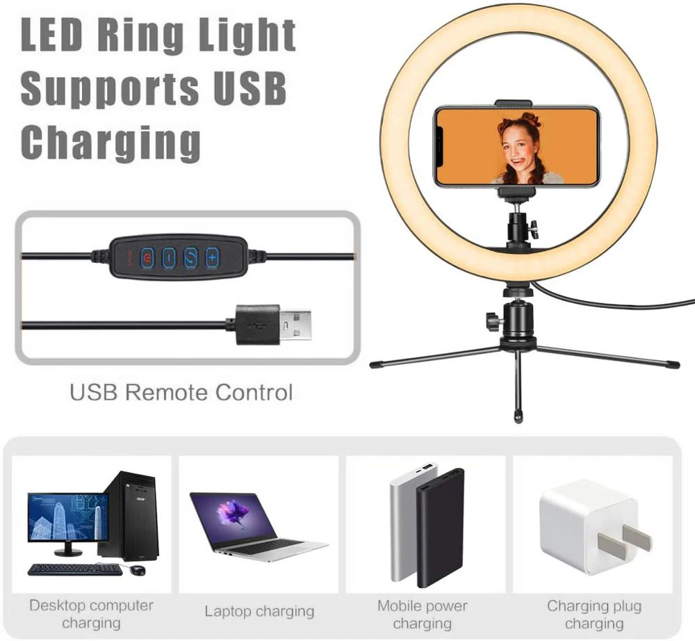 10 Tommer Fotografering Belysning Telefon Ringlight Trefod Foto Led Selfie Bluetooth fjernbetjening Ring Lampe TikTok Youtube Live 3