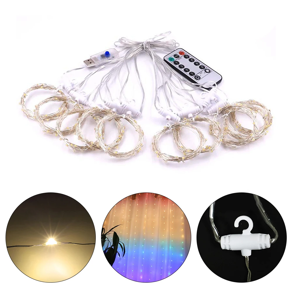 1.5/2M USB LED Curtain String Lys, Flash Eventyr Garland Fjernbetjening Til nytår Jul Udendørs Bryllup, Home decor 0