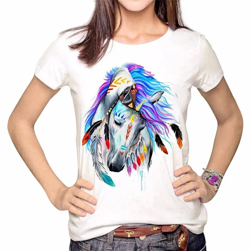 Hestens Hoved Udskrive Kvinder T-Shirt Kvindelige Sommeren Afslappet T-Shirt Kort Ærme Mode Top 1