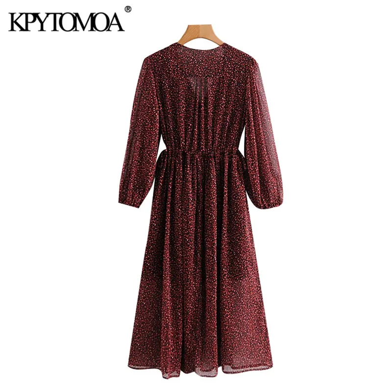 KPYTOMOA Kvinder 2020 Mode Med Snøre Uafgjort Print Midi-Plisseret Kjole Vintage-Lange Ærmer Med Foring Kvindelige Kjoler Mujer 1