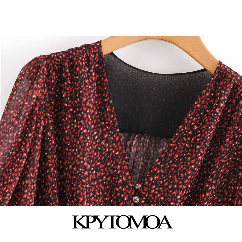 KPYTOMOA Kvinder 2020 Mode Med Snøre Uafgjort Print Midi-Plisseret Kjole Vintage-Lange Ærmer Med Foring Kvindelige Kjoler Mujer 3