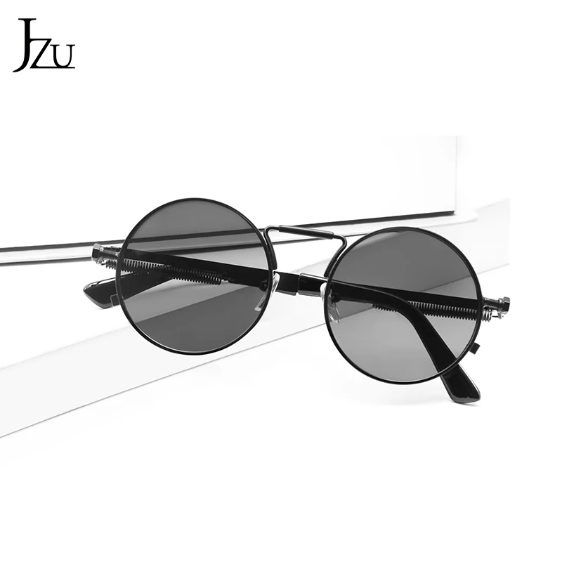 JZU Vintage Mænd Solbriller Kvinder Retro steamPunk Stil Round Metal Frame Farverige Linse solbriller Mode Eyewear oculos 2