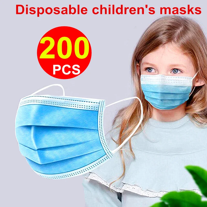 100pcs Børn Maske Disponibel ansigtsmaske 3 Lags Filter Anti Støv Smelter Blæst Mund Maske til Børn Barn Ørekrog Beskyttende Maske 3