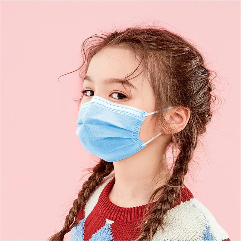 100pcs Børn Maske Disponibel ansigtsmaske 3 Lags Filter Anti Støv Smelter Blæst Mund Maske til Børn Barn Ørekrog Beskyttende Maske 5