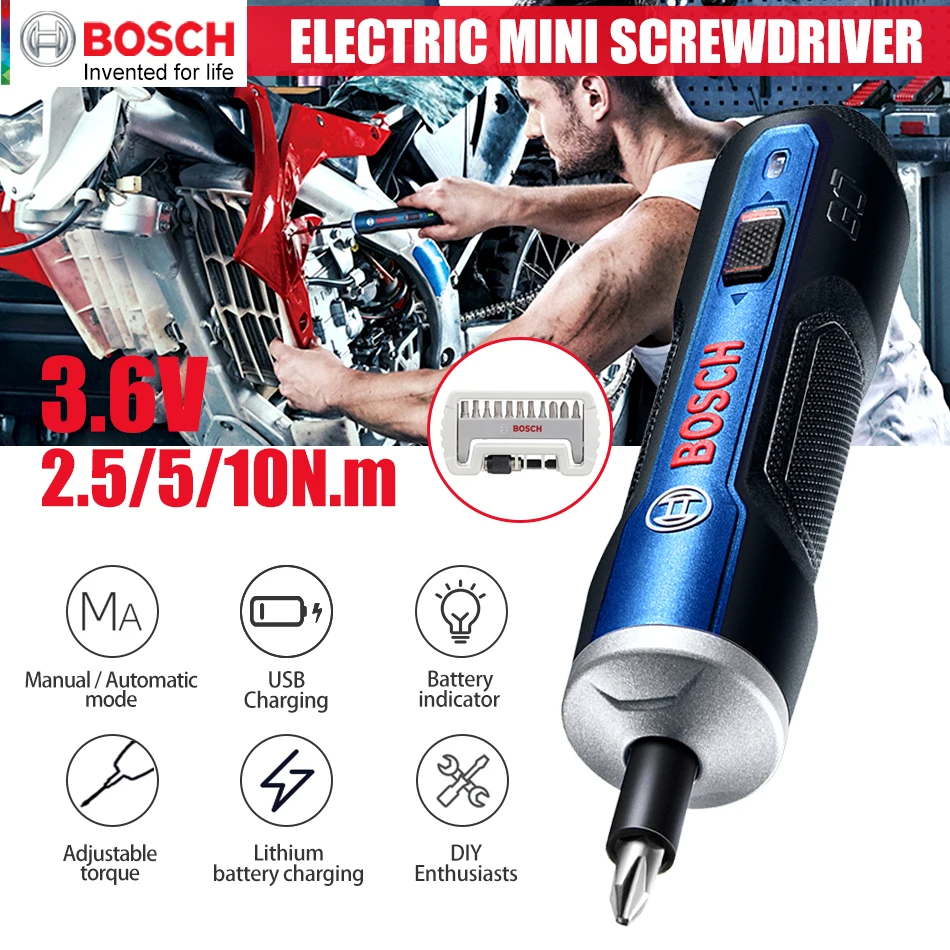 Brand Originale BOSCH GO Mini Elektrisk Skruetrækker 3,6 V lithium-ion Batteri Genopladeligt Akku-Bore med boremaskine bits kit 3