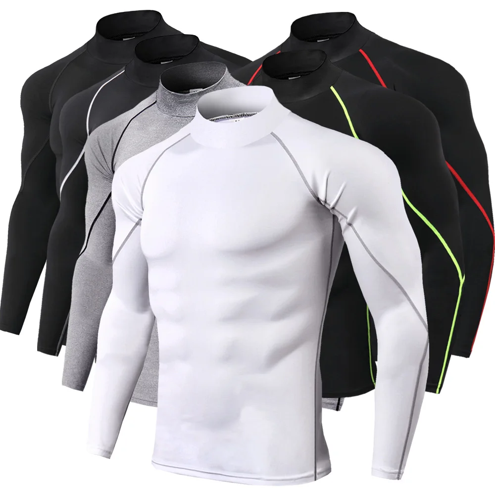 Høj krave Kompression Shirts til Mænd Bodybuilding Sportstøj T-shirt Langt Ærme Top Fitnesscentre T-Shirt Mænd, Trænings-og Stramme Rashgard 3