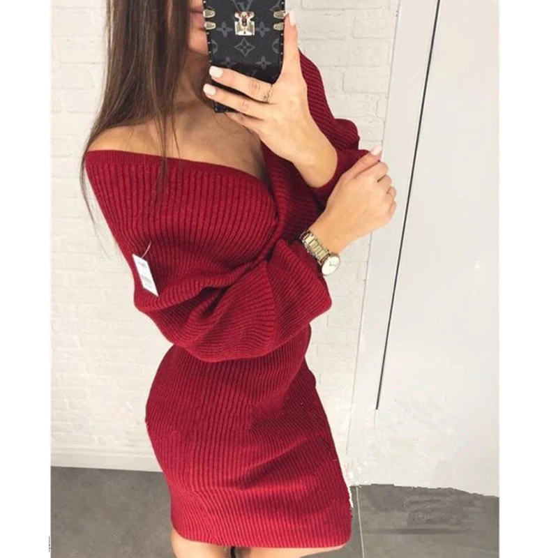 2019 V-hals Strik Sweater Kvinder 2 Stykke Pullovere Nederdel Outfits Til Kvinder, der Passer til Casual Skulder-Fra Top Pack Hip Kvinder 5