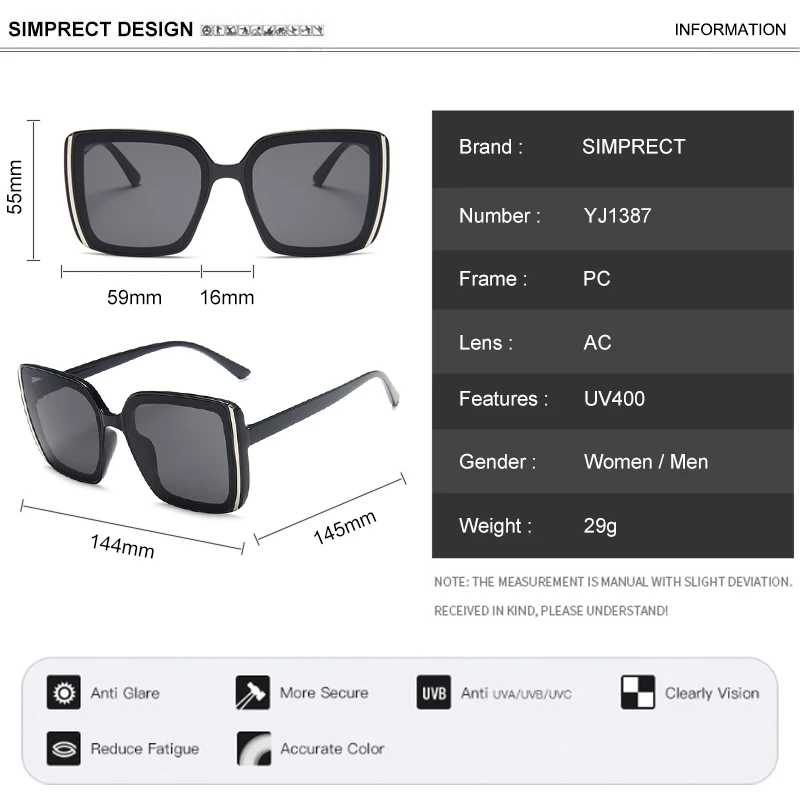 SIMPRECT Fashion Square Solbriller Kvinder 2021 Vintage Overdimensionerede solbriller Til Kvinder Luksus Brand Designer Nuancer Til Kvinder 5
