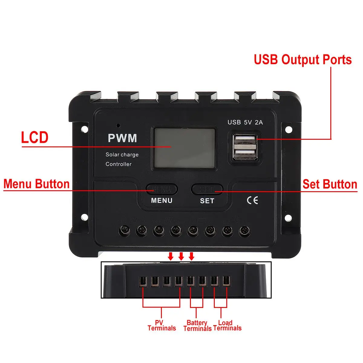 10A/20A/30A PWM-Controller Sol Opladning Regulator 12V 24V Automatisk LCD-Skærmen-Controller med Belastning Dual USB 4
