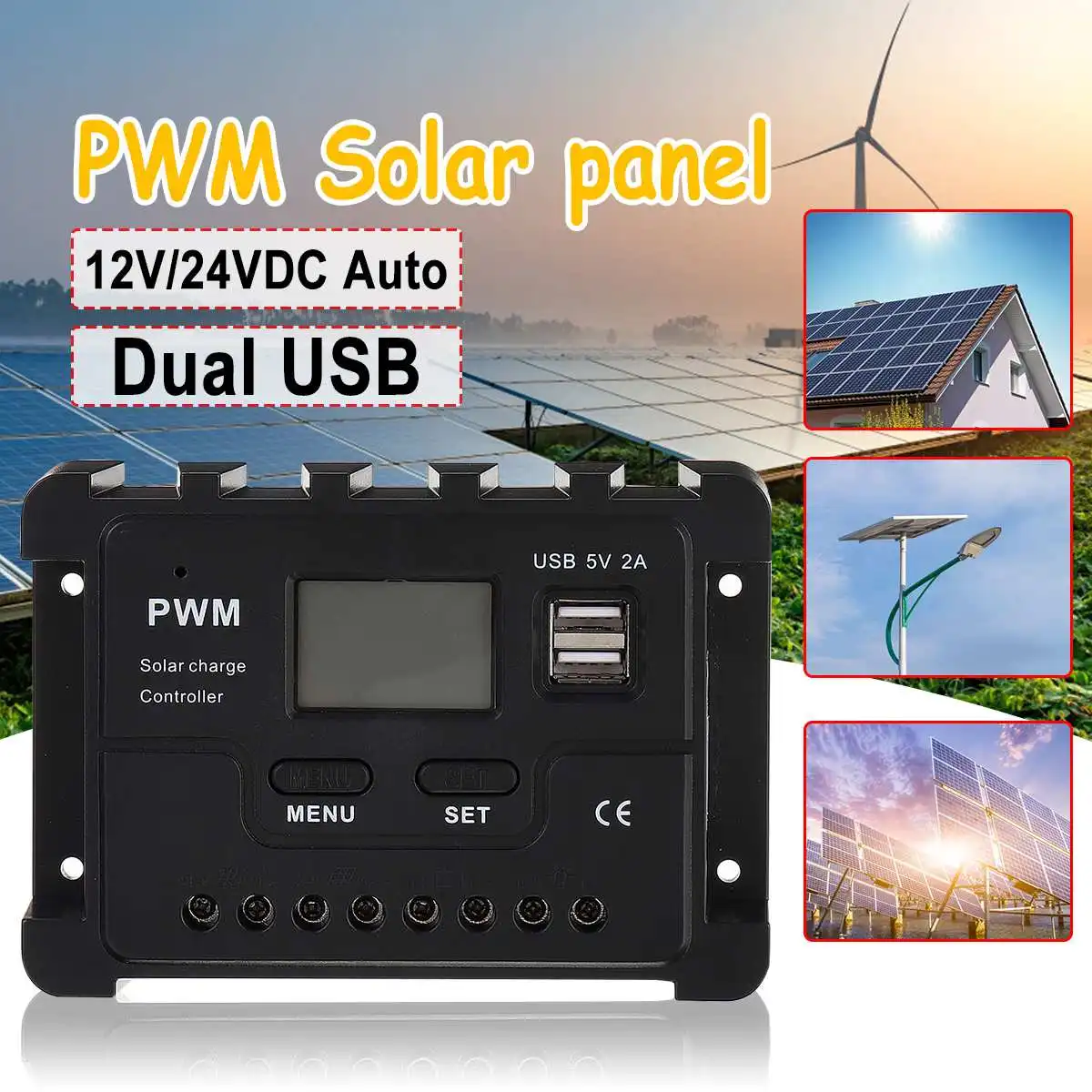 10A/20A/30A PWM-Controller Sol Opladning Regulator 12V 24V Automatisk LCD-Skærmen-Controller med Belastning Dual USB 5