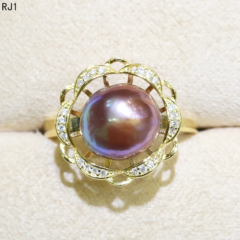 BaroqueOnly Zircon Indlagt 925 Ringe Naturlig Farve ferskvandsperle 9-10mm Edison Perle Ring Halv-barokke Mode Smykker RI&RJ 1