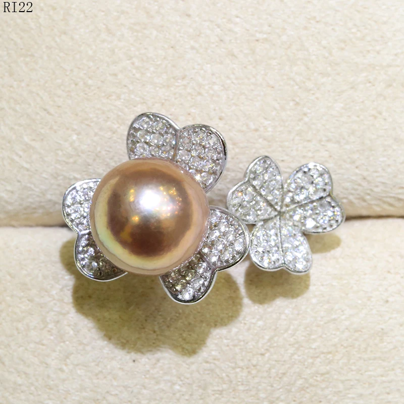 BaroqueOnly Zircon Indlagt 925 Ringe Naturlig Farve ferskvandsperle 9-10mm Edison Perle Ring Halv-barokke Mode Smykker RI&RJ 2
