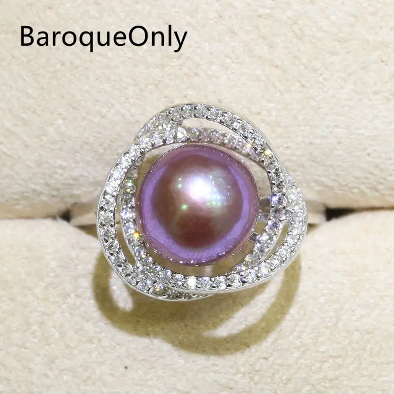 BaroqueOnly Zircon Indlagt 925 Ringe Naturlig Farve ferskvandsperle 9-10mm Edison Perle Ring Halv-barokke Mode Smykker RI&RJ 4