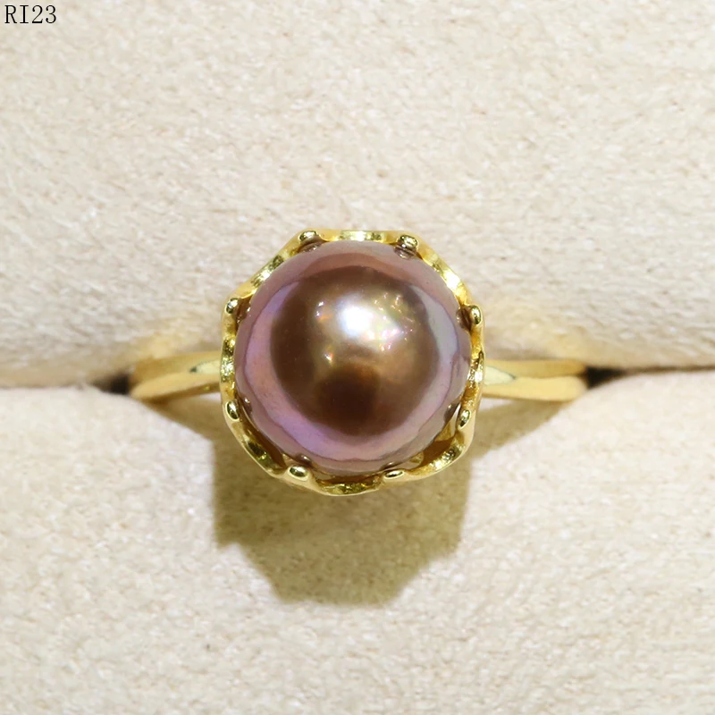 BaroqueOnly Zircon Indlagt 925 Ringe Naturlig Farve ferskvandsperle 9-10mm Edison Perle Ring Halv-barokke Mode Smykker RI&RJ 5