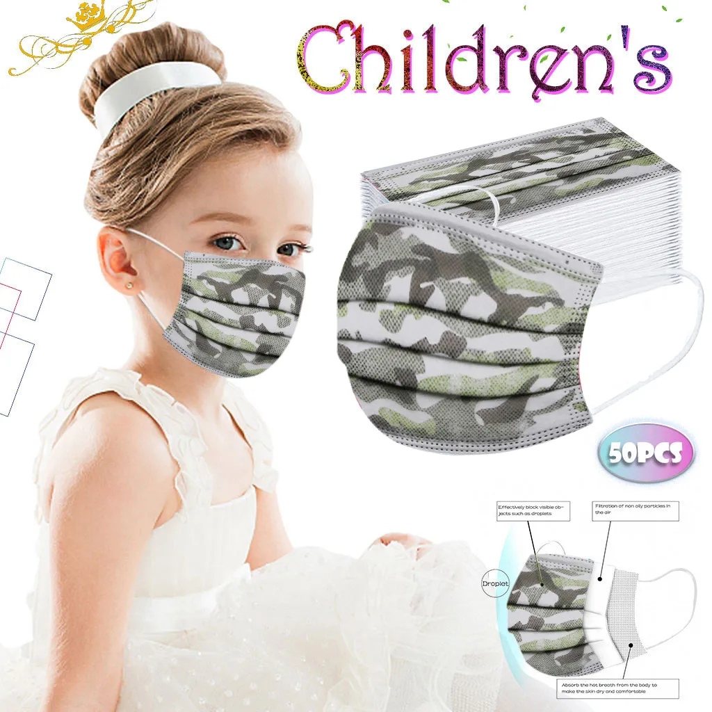50STK Børn Maske, Camouflage Print Disponibel ansigtsmaske 3Ply ørebøjle Ansigt Dække ansigtsskærm Masque maseczki ochronne 1