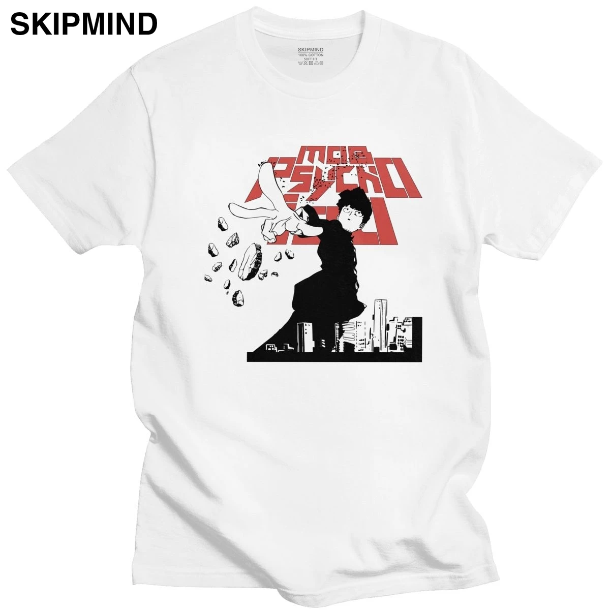 Mob Psyko 100 Shigeo T-Shirt til Mænd, Bomuld T-shirt med O-hals, Korte Ærmer Shigeo Kageyama Animationsfilm Tee Løstsiddende Tøj Gave 5