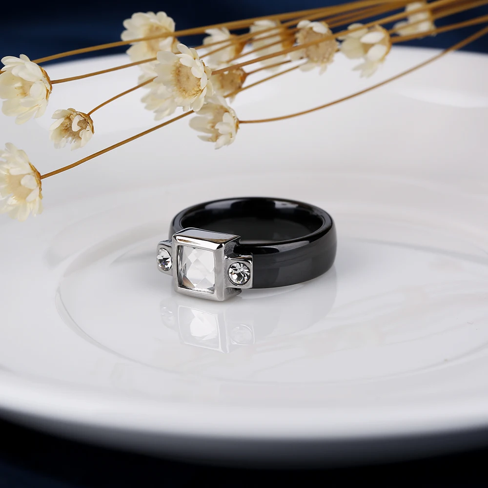 2019 Mode 2.0 Ct Karat Engagement Ring for Kvinder/Mænd Stål-Pladsen og To Små Rhinestone 6mm Glat Keramiske Ringe Smykker 2