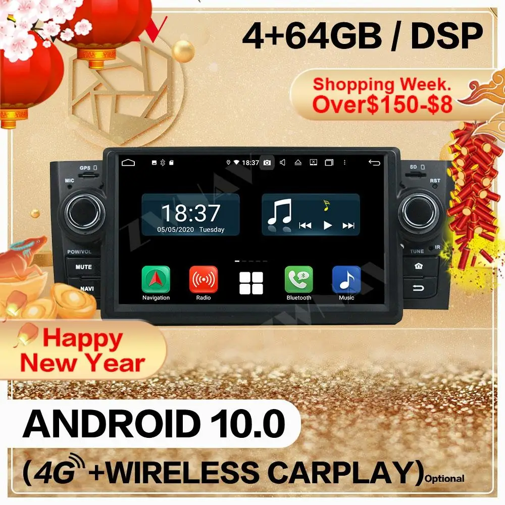 128 Carplay 2 Din-For Fiat Grande Punto Linea 2007 2008 2009 2010 2011 2012 Android-Afspiller Audio Radio GPS-hovedenheden Auto Stereo 4