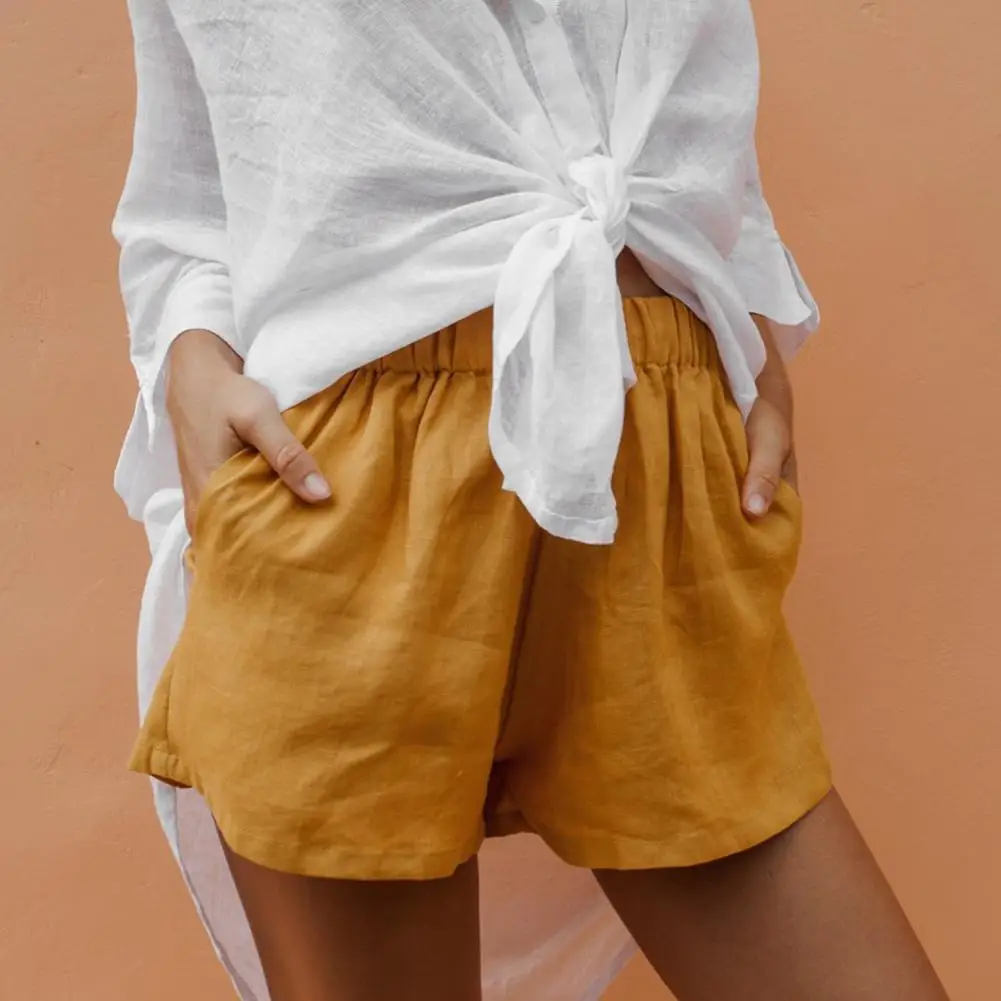 Nye Casual Kvinder Løse Shorts Solid Farve Elastisk Talje Sommeren Korte Bukser 4