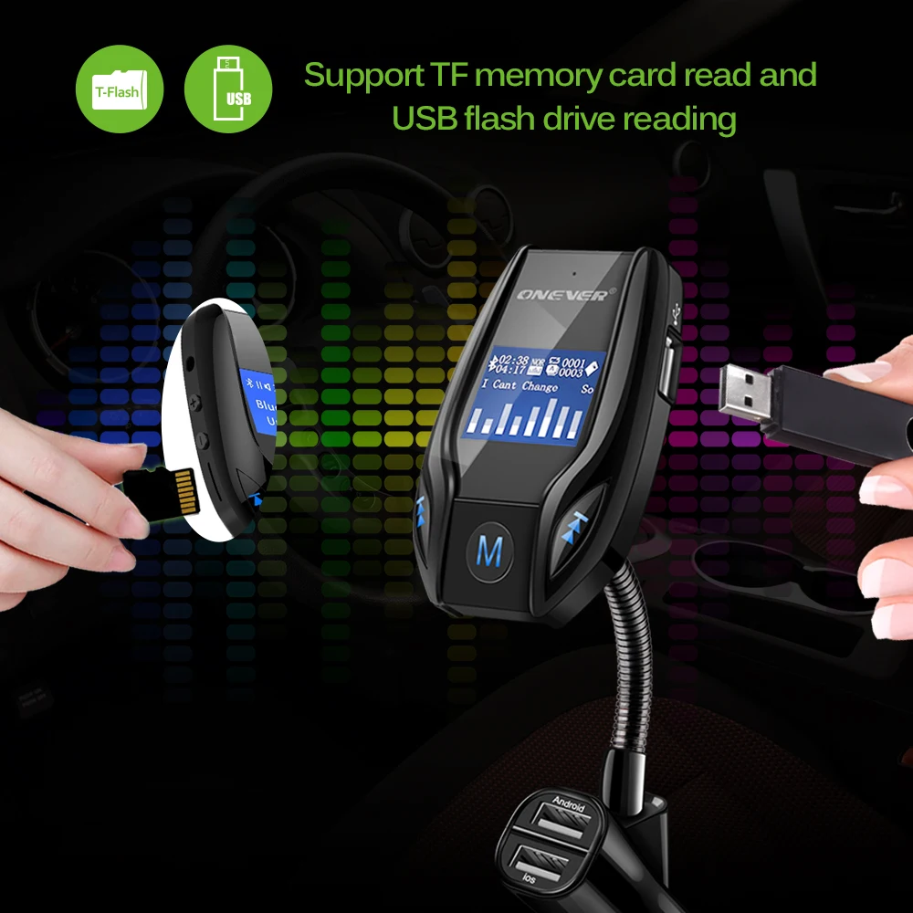 Onever Roterbar Bluetooth Car Kit FM-Senderen FM-modulator Bil-MP3-Afspiller Modulator med 3.1 EN 3-USB Bil Oplader Radio Kits 0