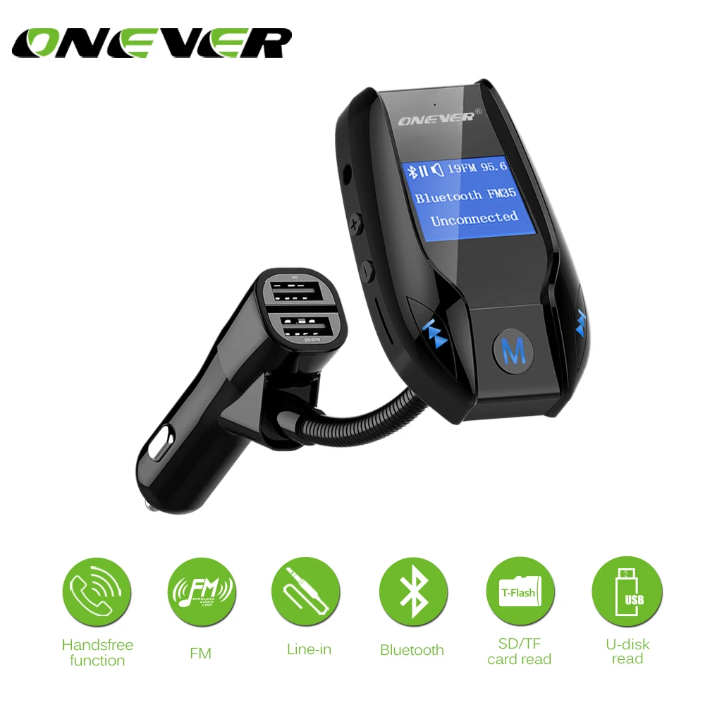 Onever Roterbar Bluetooth Car Kit FM-Senderen FM-modulator Bil-MP3-Afspiller Modulator med 3.1 EN 3-USB Bil Oplader Radio Kits 2