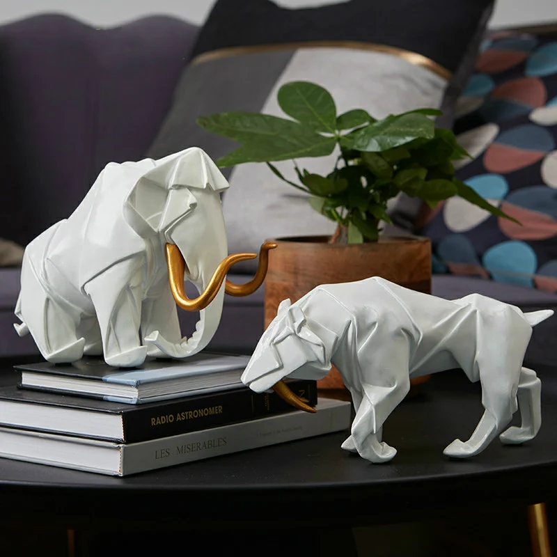 Moderne minimalistisk harpiks origami dyr Ornamenter Håndværk Moderne boligindretning tilbehør Elefant, Tiger Harpiks Statue skulptur 1