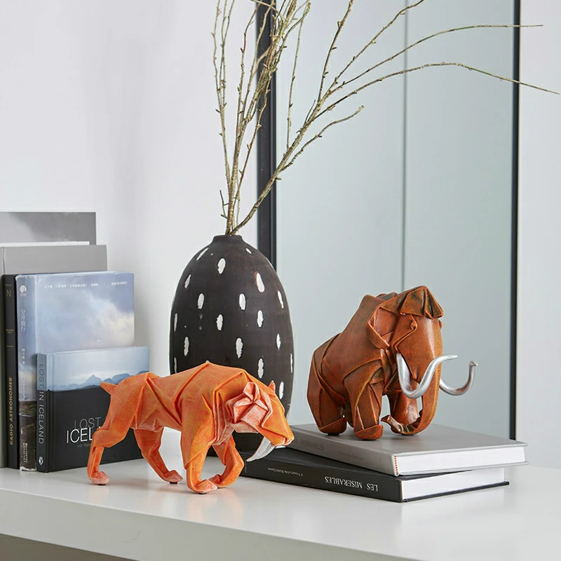 Moderne minimalistisk harpiks origami dyr Ornamenter Håndværk Moderne boligindretning tilbehør Elefant, Tiger Harpiks Statue skulptur 3