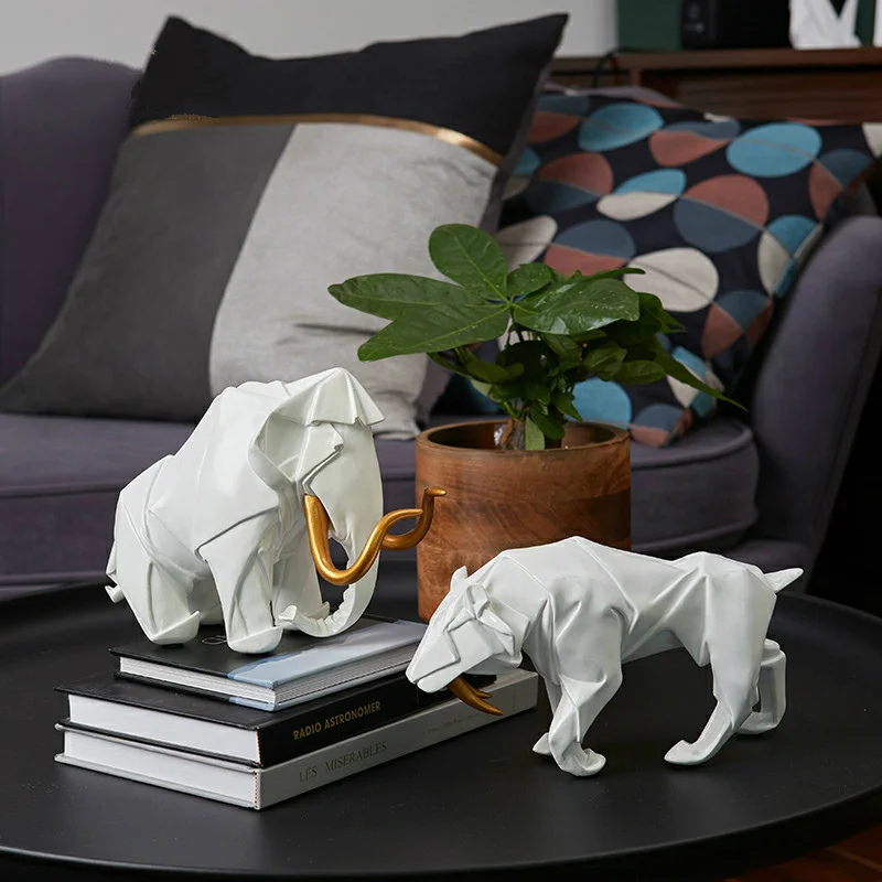 Moderne minimalistisk harpiks origami dyr Ornamenter Håndværk Moderne boligindretning tilbehør Elefant, Tiger Harpiks Statue skulptur 4