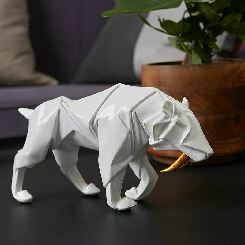 Moderne minimalistisk harpiks origami dyr Ornamenter Håndværk Moderne boligindretning tilbehør Elefant, Tiger Harpiks Statue skulptur 5