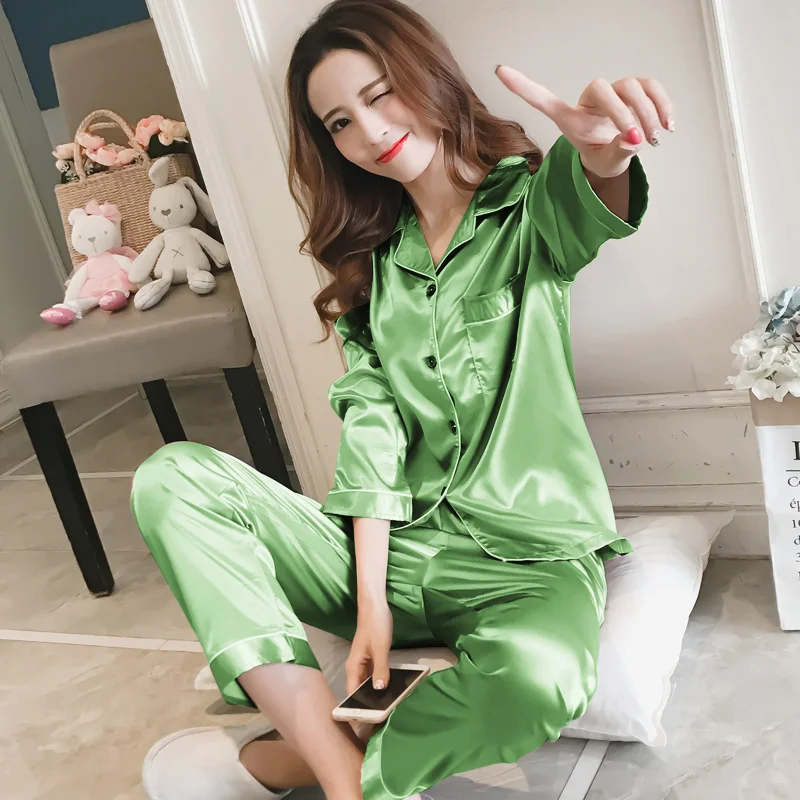 2020 Silke Pijamas Kvinder Foråret Efteråret Is Silke Tynd Afsnit Indeholder Sexet Store Størrelse Casual Home Service Todelt Dragt Pijama Cetim 3